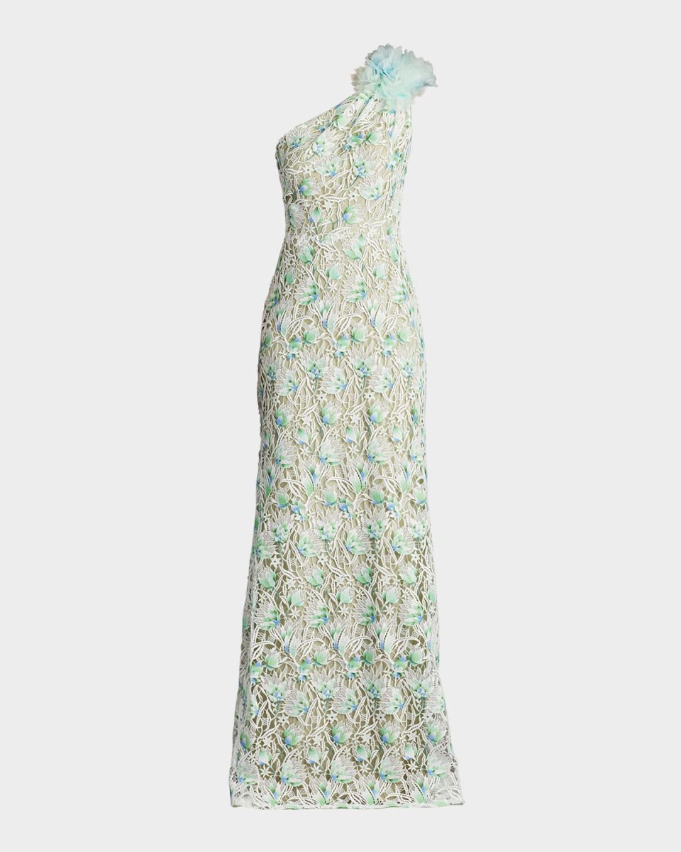 One-Shoulder Floral Lace Gown
